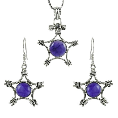 Beautiful 925 Sterling Silver Amethyst Gemstone Pendant and Earrings Set