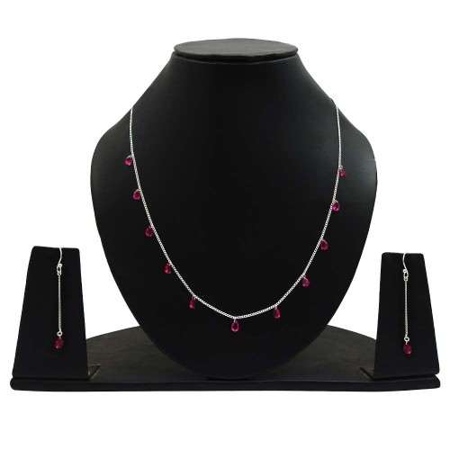 Ruby CZ Gemstone Earring Necklace Set 925 Sterling Silver Indian Handmade Jewelry G1