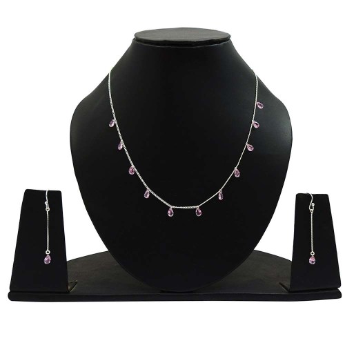 Graceful 925 Sterling Silver Pink CZ Gemstone Jewelry Set Wedding Gift