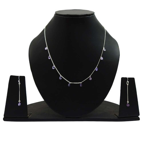 Stylish 925 Sterling Silver Amethyst CZ Gemstone Jewelry Set Woman Gift