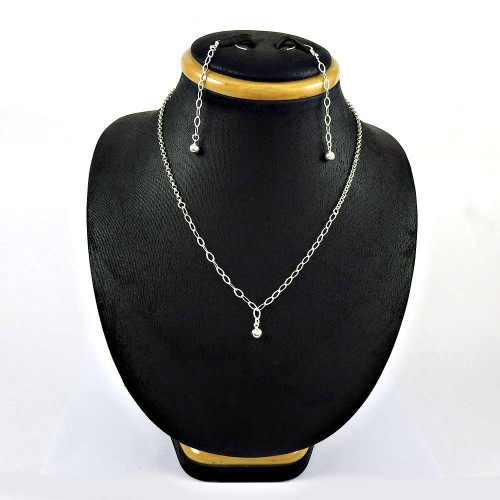 Trendy 925 Sterling Silver Earring Necklace Set