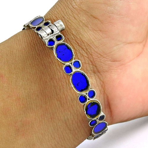 Fashion 925 Sterling Silver Antique Glass Bangle