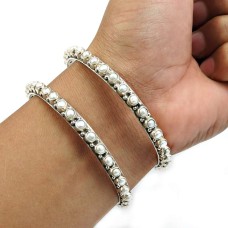 Pearl Bangle 925 Sterling Silver Stylish Jewelry Q4