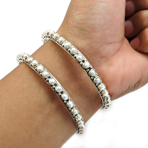 Pearl Bangle 925 Sterling Silver Stylish Jewelry Q4