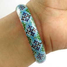 Two Tones Royal Dark ! MeenaKari 925 Sterling Silver Bangle