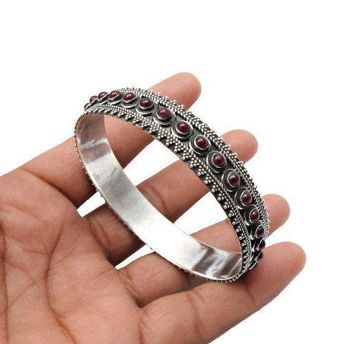 Birthday Gift 925 Sterling Silver Jewelry Ruby Gemstone Artisan Bangle A2