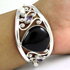 Great ! Black Onyx, Amethyst, Pearl 925 Sterling Silver Bangle