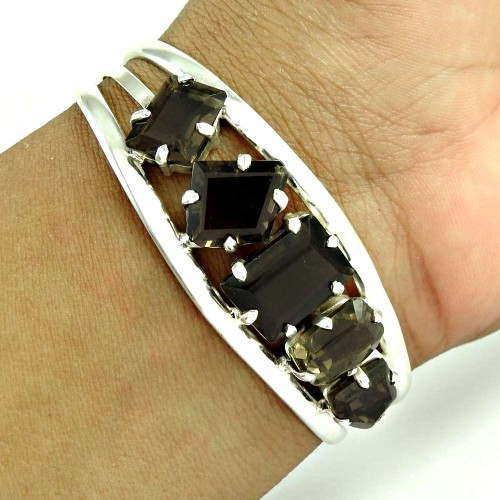 New Design ! Smoky Quartz 925 Sterling Silver Bangle