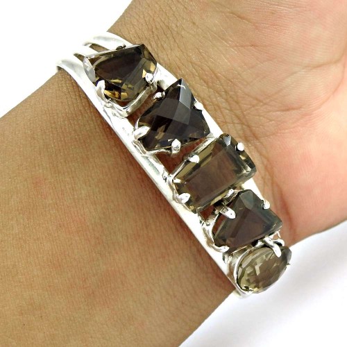 Exclusive ! Smoky Quartz 925 Sterling Silver Bangle