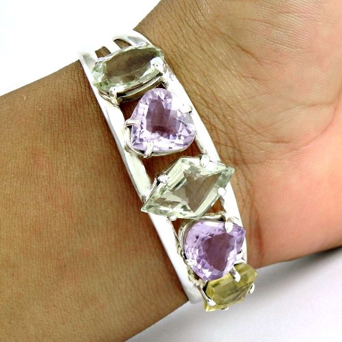 New Fashion ! Green Amethyst, Amethyst, Lemon Topaz 925 Sterling Silver Bangle