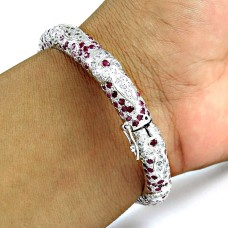 A Secret! Ruby, White CZ 925 Sterling Silver Bangle