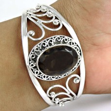 Before Time! Smoky Quartz 925 Sterling Silver Bangle