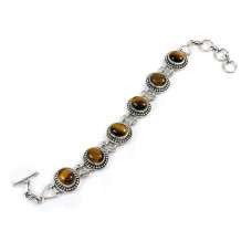 Engaging Tiger Eye Gemstone Sterling Silver Bracelet 925 Sterling Silver Jewellery