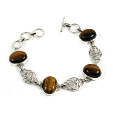 Well-Favoured Tiger Eye Gemstone Sterling Silver Bracelet 925 Sterling Silver Jewellery