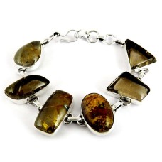 Victorian Style !! Picture Jasper, Green Rutile 925 Sterling Silver Bracelet