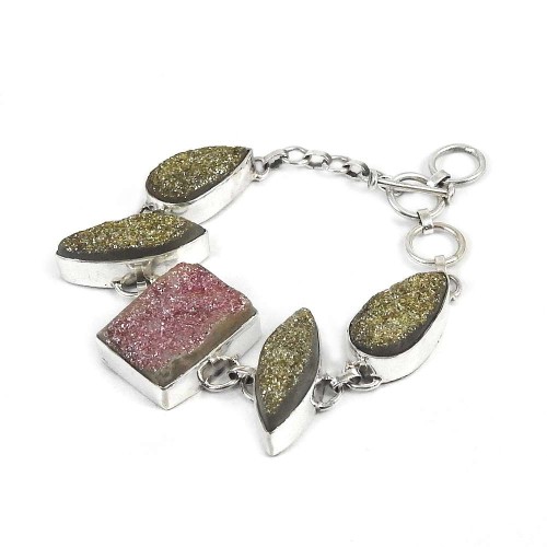 Festive Drusy Gemstone Sterling Silver Bracelet Jewelry