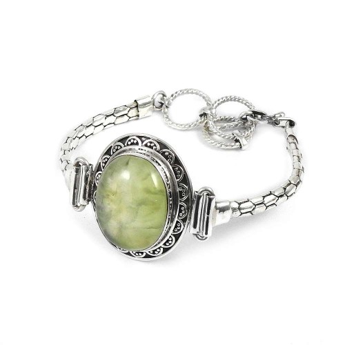 Good Looking Prehnite Gemstone Sterling Silver Bracelet Jewelry