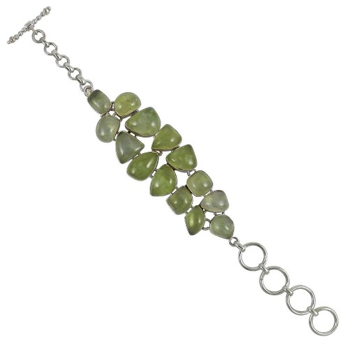 Ornate Prehnite Gemstone Sterling Silver Bracelet Jewelry