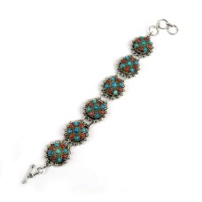 Scrumptious Coral & Turquoise Gemstone Sterling Silver Bracelet 925 Sterling Silver Jewellery