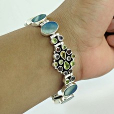 Amazing!! Multi Color Gemstone Sterling Silver Bracelet