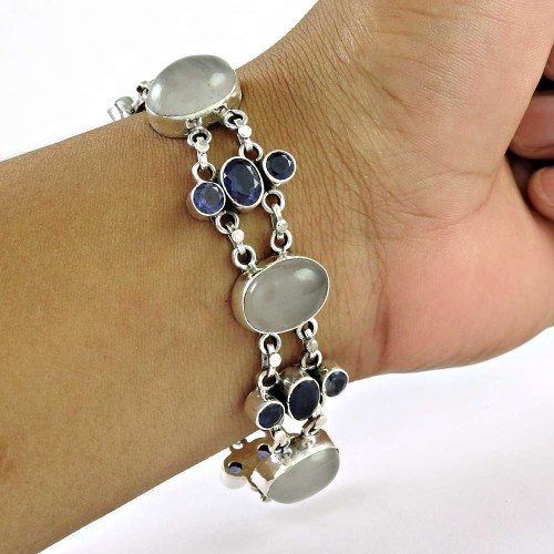 Spell Rose Quartz, Iolite Gemstone Sterling Silver Bracelet Jewelry