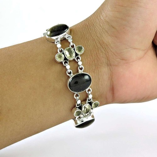 Slylish Black Onyx, Citrine Gemstone Sterling Silver Bracelet Jewelry