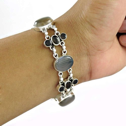 So In Love Botswana Agate, Smoky Quartz Gemstone Sterling Silver Bracelet Jewelry