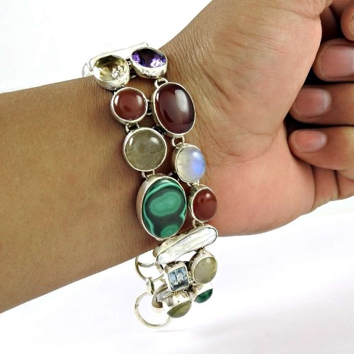 Secret Creation ! Multi Stone Gemstone Sterling Silver Bracelet Jewelry