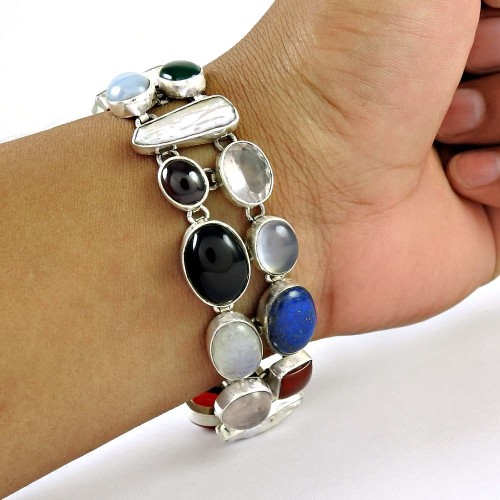 Claptoap ! Multi Stone Gemstone Sterling Silver Bracelet Jewelry