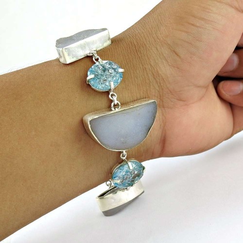 Delicate !! 925 Sterling Silver Multi Stones Bracelet