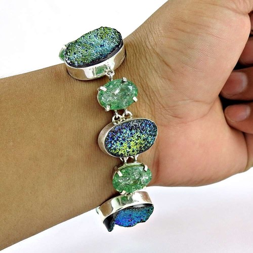 Large Fashion !! 925 Sterling Silver Multi Stones Bracelet