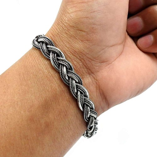 Indian HANDMADE Jewelry 925 Solid Sterling Silver Oxidized Bracelet X3