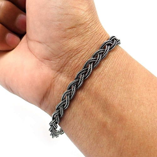 925 Sterling Silver HANDMADE Jewelry Oxidized Bracelet L1