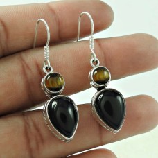 Beautiful Black Onyx, Tiger Eye Gemstone 925 Sterling Silver Earring Jewellery