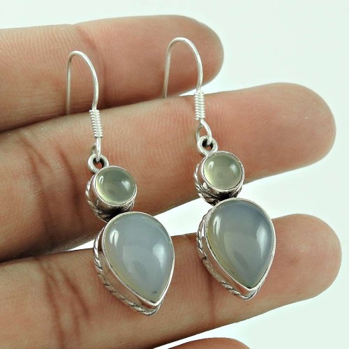 Trendy Chalcedony Gemstone 925 Sterling Silver Earring Jewellery