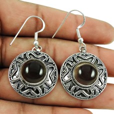 Party Wear Smoky Quartz Gemstone Earrings 925 Sterling Silver Jewellery