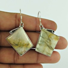 925 Sterling Silver Jewellery Charming Landscape Jasper Gemstone Earrings