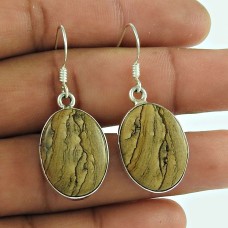 Big Royalty!! 925 Sterling Silver Picture Jasper Earrings Wholesale Price