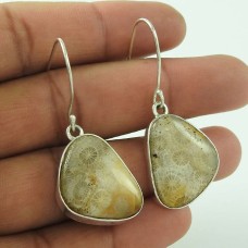 Daily Wear 925 Sterling Silver Fossil Coral Gemstone Earring Jewellery