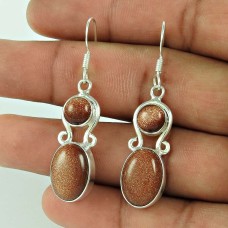 Graceful 925 Sterling Silver Brown Sunstone Earring Jewellery