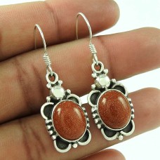 925 Sterling Silver Vintage Jewellery Traditional Brown Sunstone Gemstone Earrings