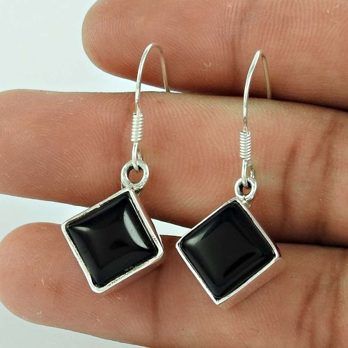 925 Sterling Silver Antique Jewelry Charming Black Onyx Gemstone Earrings Jewellery