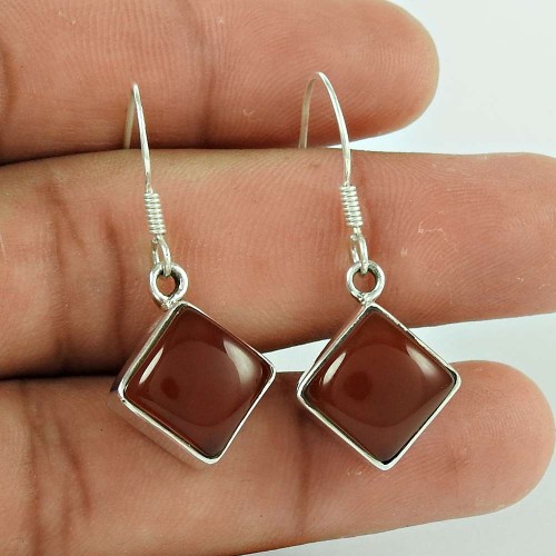 Sterling Silver Jewelry High Polish Red Onyx Gemstone Earrings