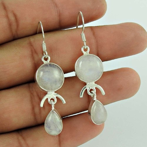 Big Amazing !! Rainbow Moonstone Gemstone Sterling Silver Earrings Jewelry Großhändler