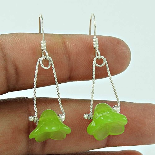 Daily Wear 925 Sterling Silver Prehnite Gemstone Earring Jewellery