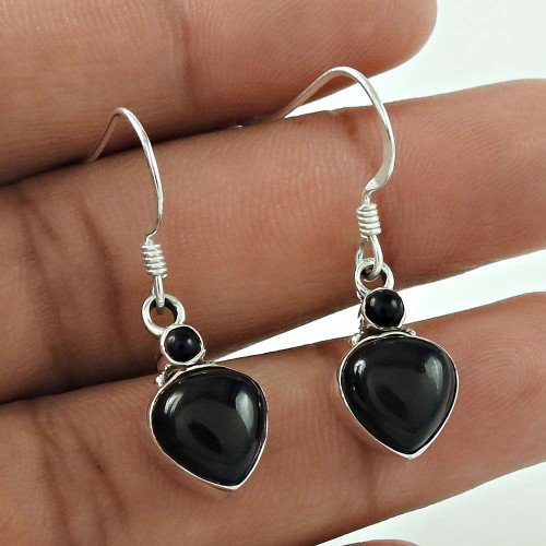 2017 New Design Black Onyx Earrings Gemstone Sterling Silver Jewellery Wholesale