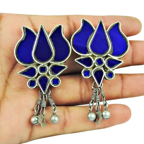 Sterling Silver Jewellery Charming Inlay Drop Earrings