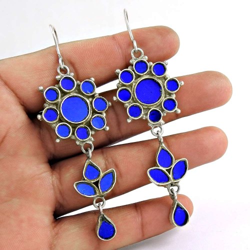 Graceful 925 Sterling Silver Antique Glass Earrings