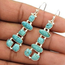 Natural TURQUOISE Gemstone HANDMADE Jewelry 925 Silver Inukshuk Earring VT49