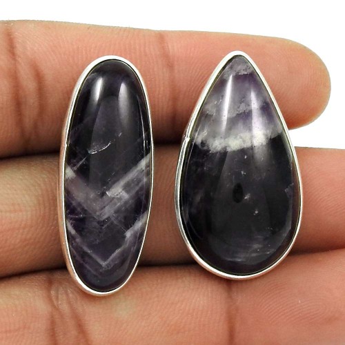 Natural FLUORITE Gemstone Mismatch Earring 925 Silver HANDMADE Fine Jewelry L18